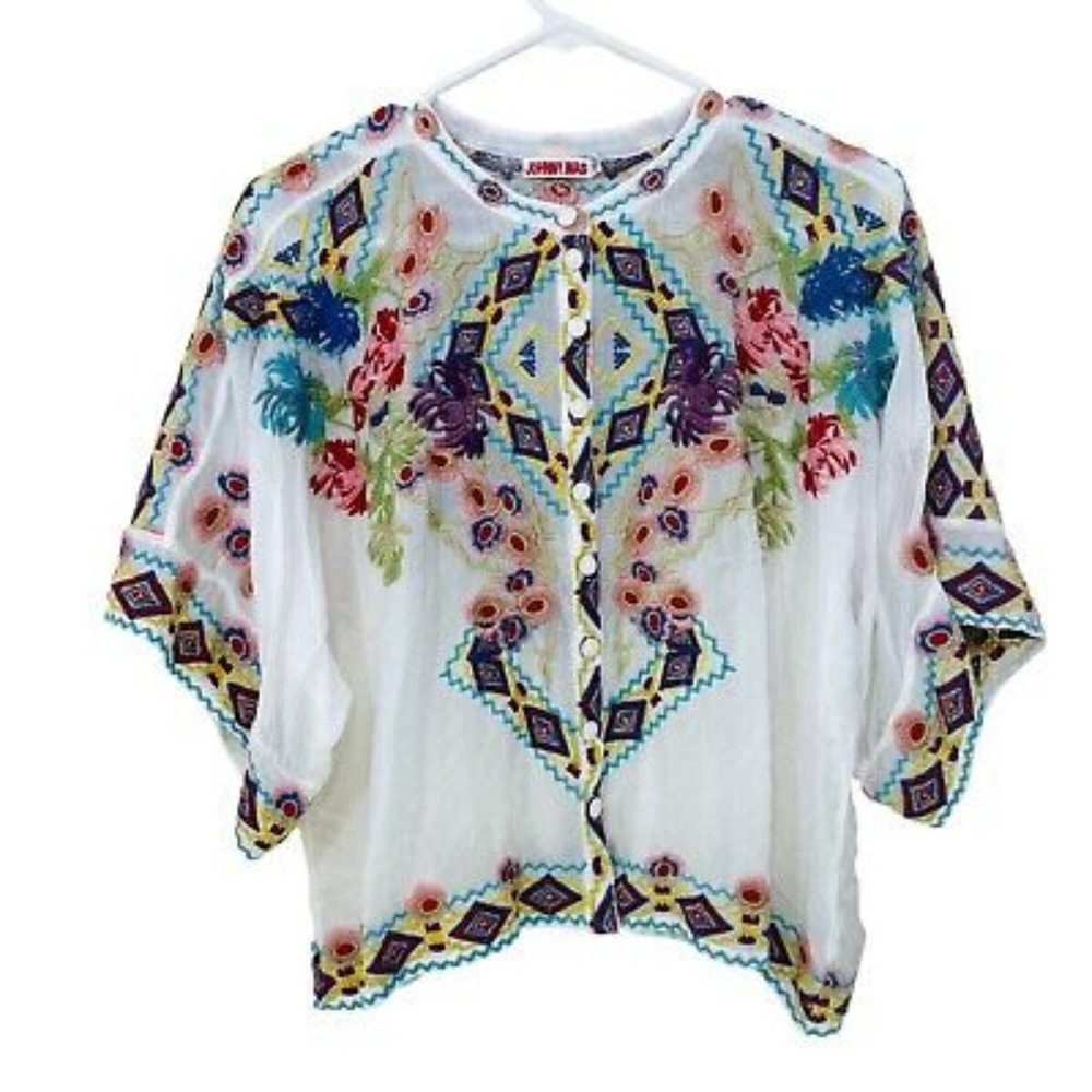 Johnny Was Flora Embroidered Blouse
